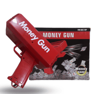 Kids playing with Money Gun Toy, safe for ages 3 and up.