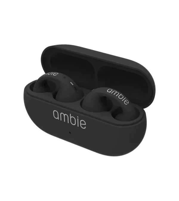 Eco-friendly, minimalist cardboard packaging with ambie logo and “sound earcuffs” label.