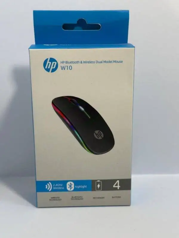 HP W10 Bluetooth & Wireless Dual Model Mouse in original packaging.