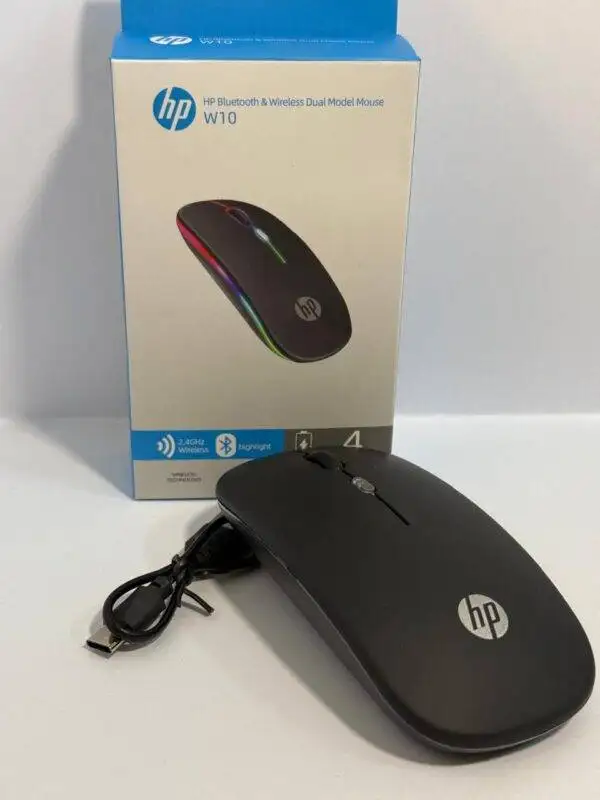 Unboxed HP W10 Mouse with USB charging cable.