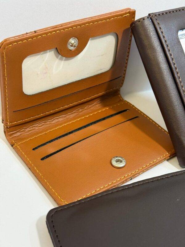 Classic Leather Wallet with multiple card slots and transparent ID window.