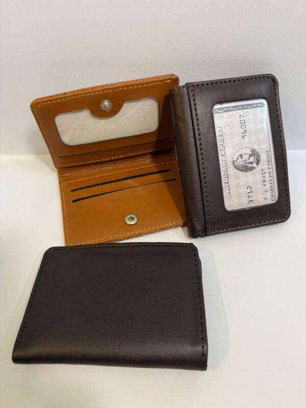 Open Classic Leather Wallet displaying card slots and ID window.