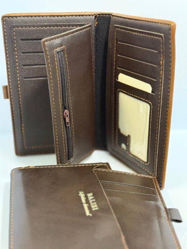 Open Balisi wallet with zippered coin pocket and transparent ID window.