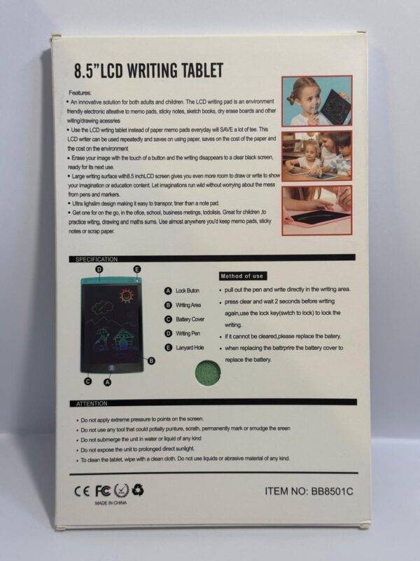 Display of 8.5" LCD Writing Tablet with pen included.