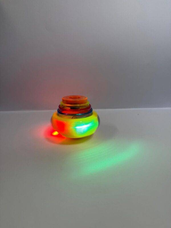 LED spinner tops displaying bright lights in a dark background.