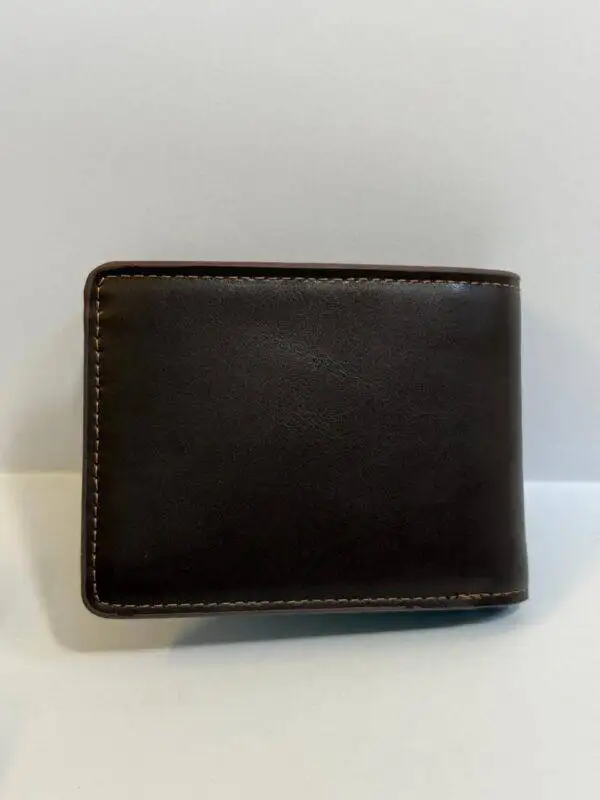 Open view of ARMANI Brown Wallet with card slots and bill compartment.