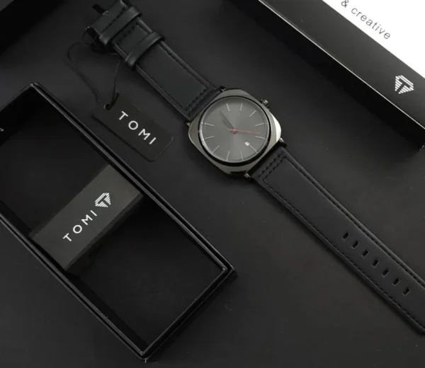 TOMI Black Leather Watch - Image 4