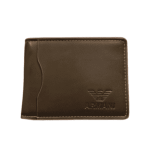 Close-up of ARMANI Brown Wallet with embossed logo.